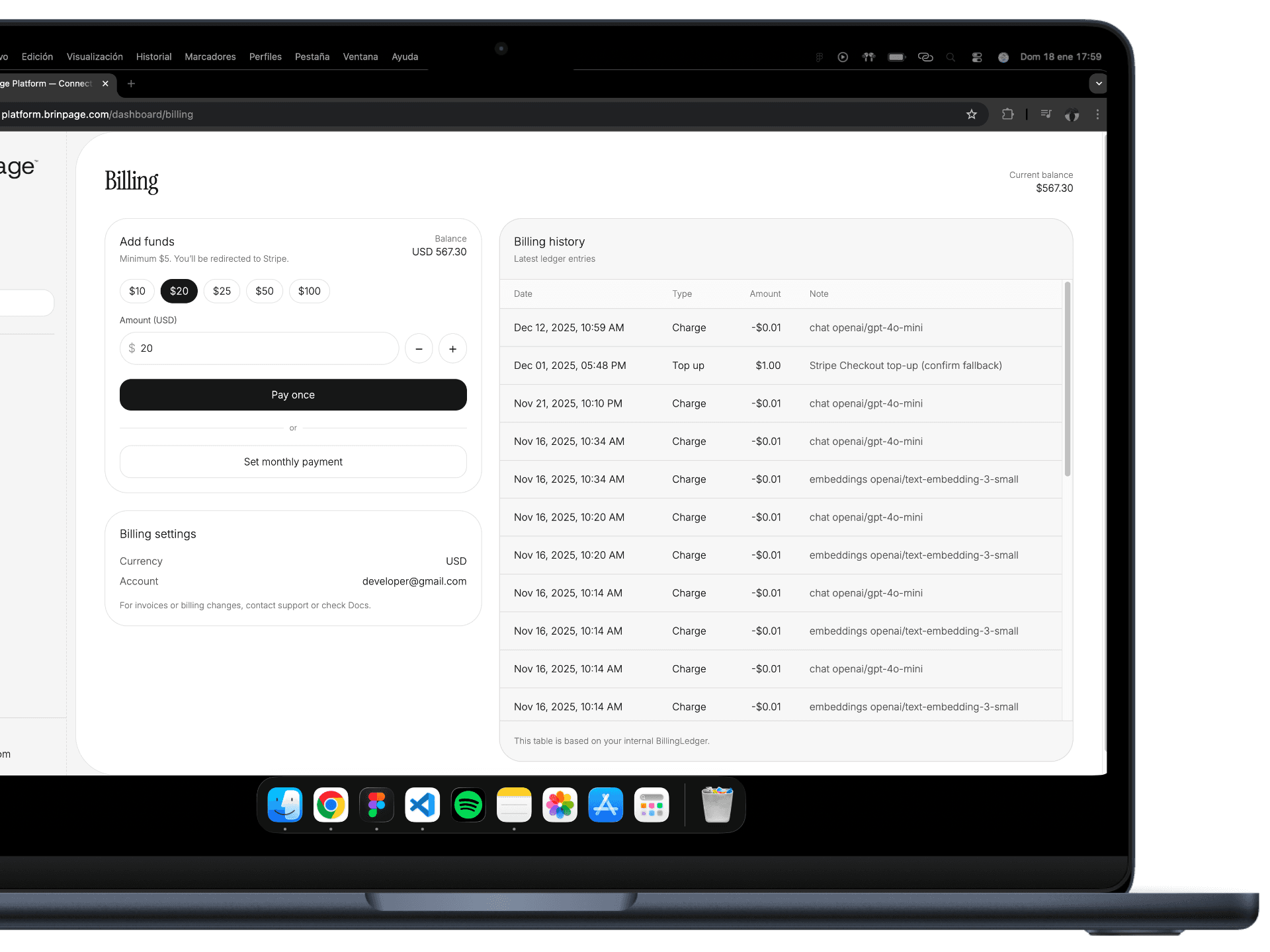 Brinpage Platform dashboard preview